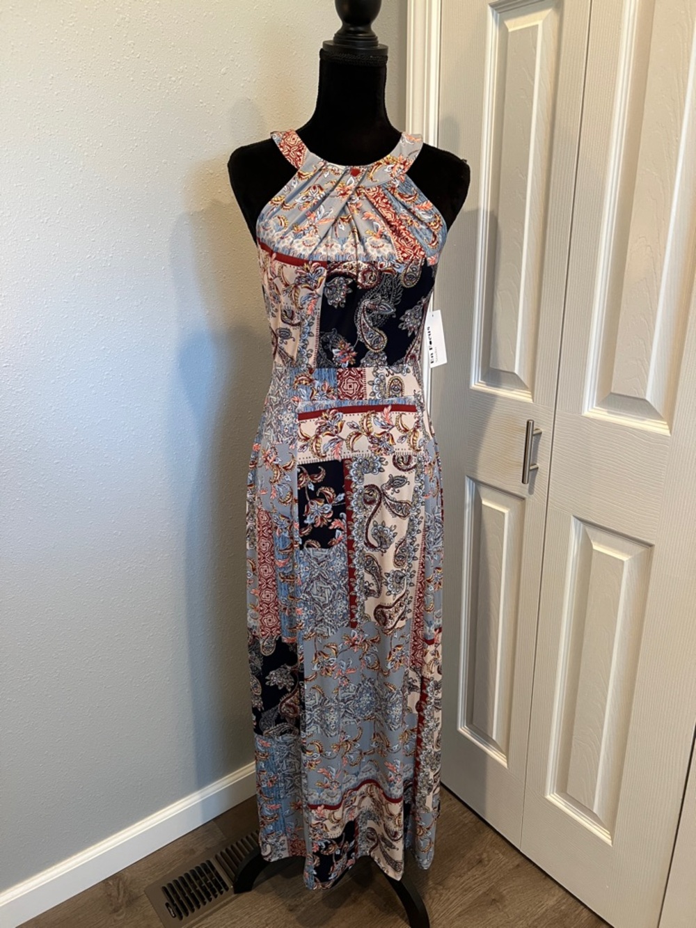 Enfocus Studio Paisley Patchwork Halter Maxi Dress - Blue, Navy, Rust